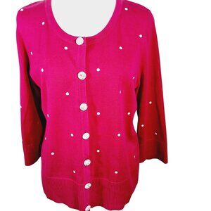 Cristopher & Banks Dark Pink Polka Dot Cotton Cardigan Med., Mixed Media Buttons